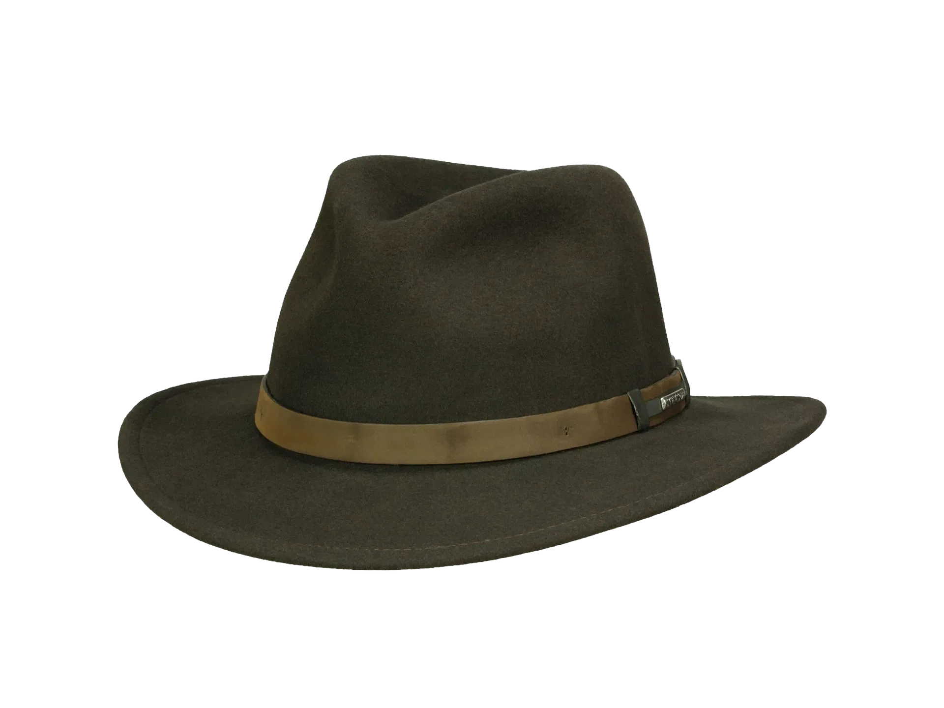 Wasserabweisender Traveller-Hut in Oliv von Mayser Olivfarbener Traveller-Hut mit breiter Krempe und Lederband