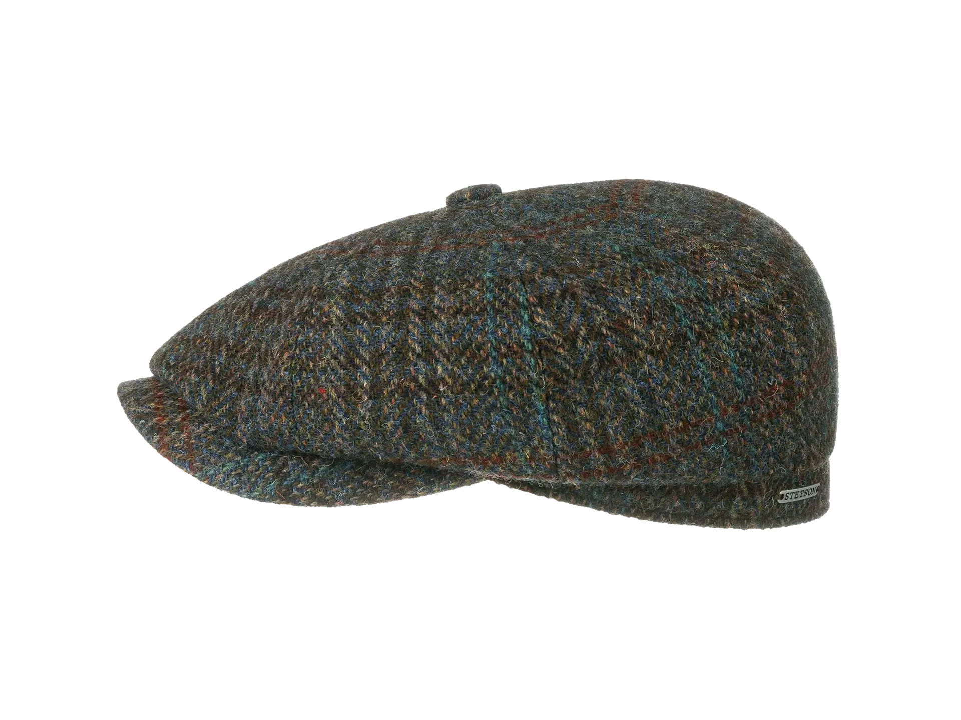 Klassische Ballonmütze aus Harris Tweed in blau-grünem Karomuster von Stetson