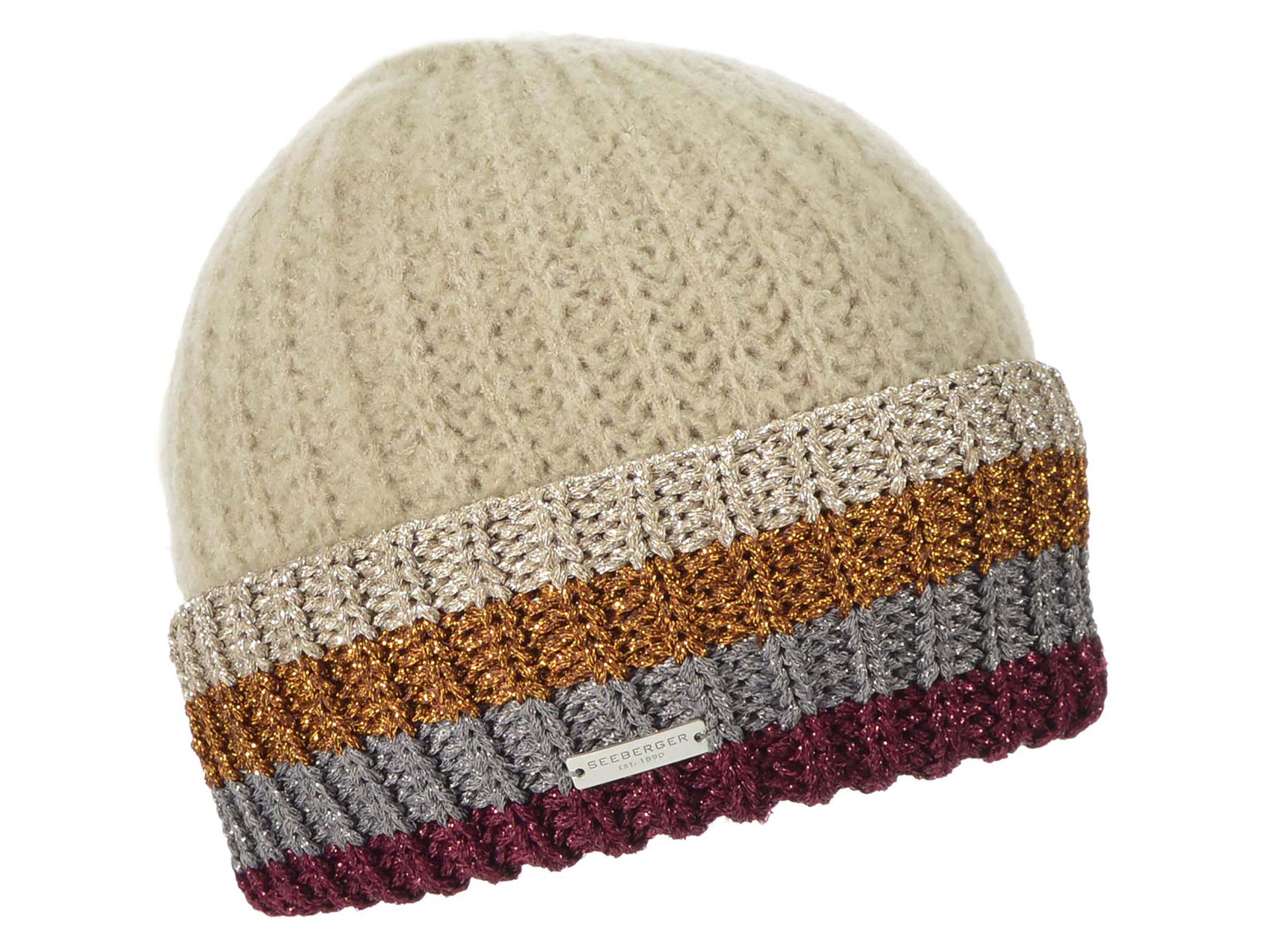 Seeberger Beanie Kurze Strickmütze mit glänzendem Aufschlag